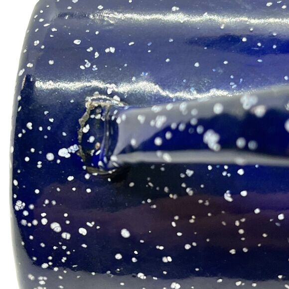 Coffee Mug Blue Speckled Enamel Graniteware Man BBQ Cooking Brick Oven Decor - Picture 8 of 13